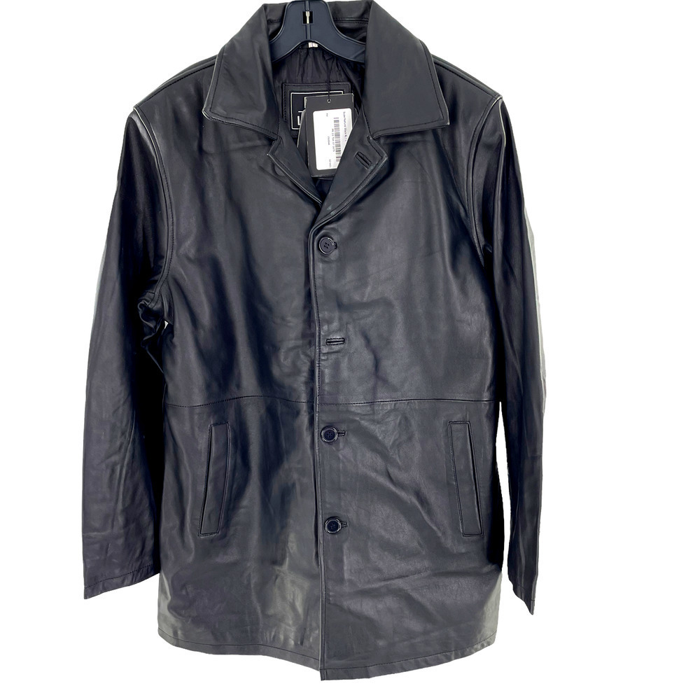 NWT Real Leather Mens Button-Up Leather Jacket Size L Back